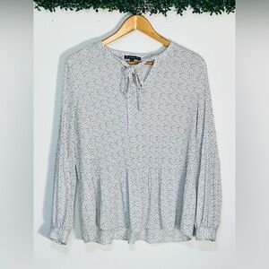 Adrianna Papel Women Small White Black Polka Dot Pleated Blouse Shirt Flowly Top